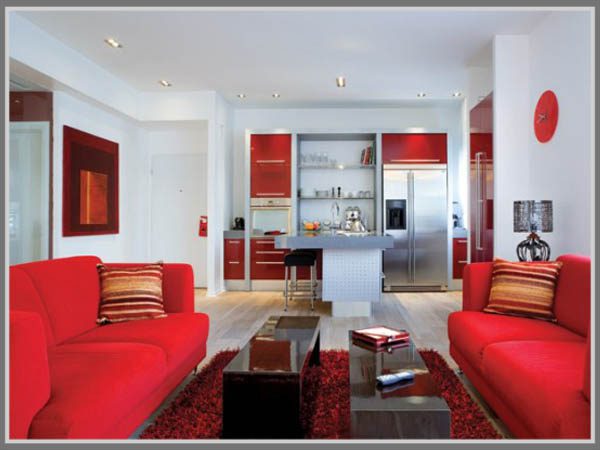 Lantai Ruang Tamu dengan Perpaduan Warna Hitam, Merah, dan Putih